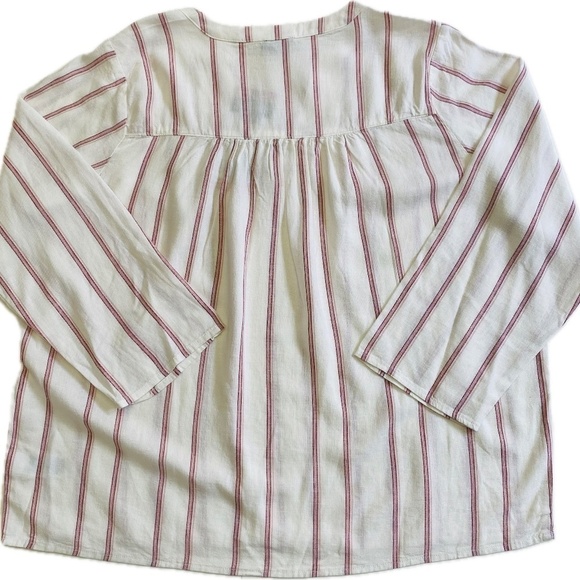 Splendid V-Neck Blouse, Ivory with Vertical Red/Pink Stripes, Medium NWT - Picture 5 of 10